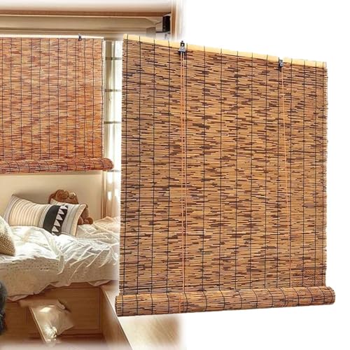 Genérico Cortinas Bambu Exterior Persianas Enrollables De Bambú Estores Marrones 70% Blackout Cortina de Madera 50 80 100 110 120 135 150 145 160 170 180cm para Porche Terraza Jardín Cocina