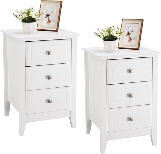 Amazon.com: Bonnlo Upgraded White Night Stands for Bedrooms Set of 2 ...