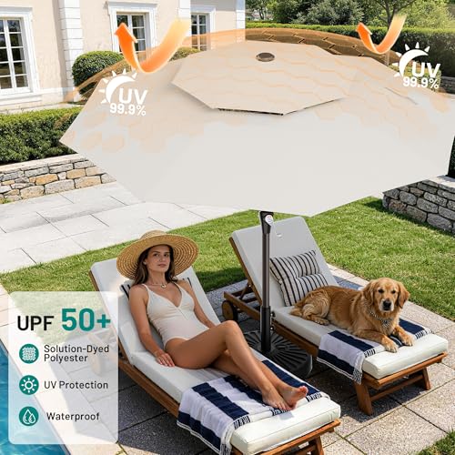 Image of AreShark 10ft 2 Tiers Patio Umbrella - Outdoor Umbrella Waterproof UV Protection, Market Table Umbrella w /Push Button Tilt&Crank for Pool, Porch, Garden(Ivory)