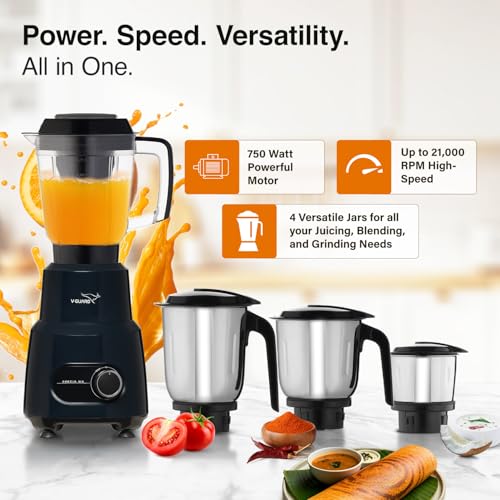 Image of V-Guard Precia NX Juicer Mixer Grinder 750 W (New Launch) | 3-Year Motor Coverage | 4 Versatile Jars | Juicer, Large, Medium & Small | Compact ABS Body | SS Rust-Resistant Blades