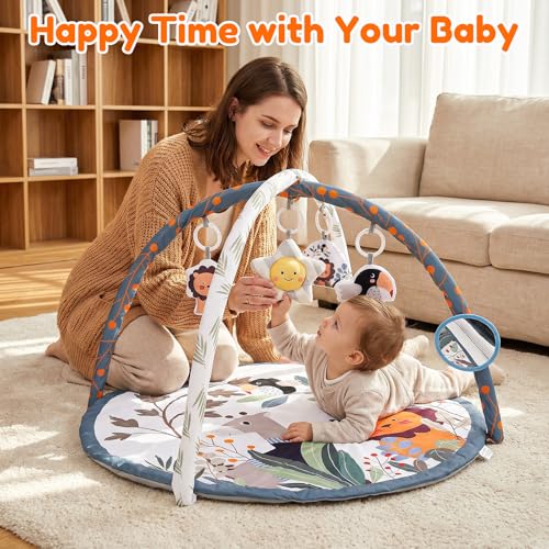 ITClosud Ginásio para bebé, tapete de jogo com manta para gatear, ninho para bebés recém-nascidos com 5 brinquedos sensoriais removidos, para bebés desde o nascimento
