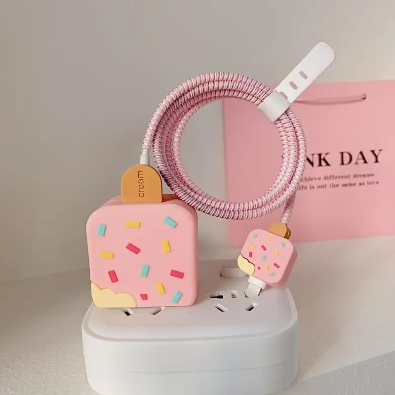 MAGICHUB Silicone Protective Case for Apple 20W & 18W iPhone USB-C Power Adapter Charger and for USB Lightning Cable, 3D Cartoon Case for iPhone Charger 18W/20W Only (Pink Icecream) (B0CMNYWFFF) Amazon Price History, Amazon Price Tracker