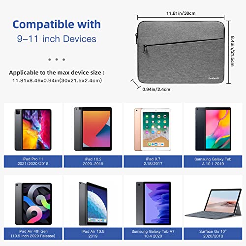 11 Tablet Carrying Sleeve Case For Ipad Pro 11 | 10.5 Inch Ipad Pro | 9.7 Inch New Ipad | Ipad Air 2 | Ipad 4, 3, 2 | Samsung Galaxy Tab 10.1 Inch Protective Bag Water Repellent - Grey #TOP1