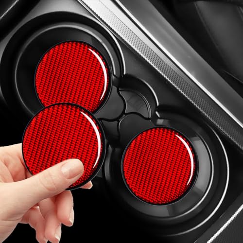 Posavasos de fibra de carbono para portavasos de auto, 2 piezas, Rojo miniatura 5