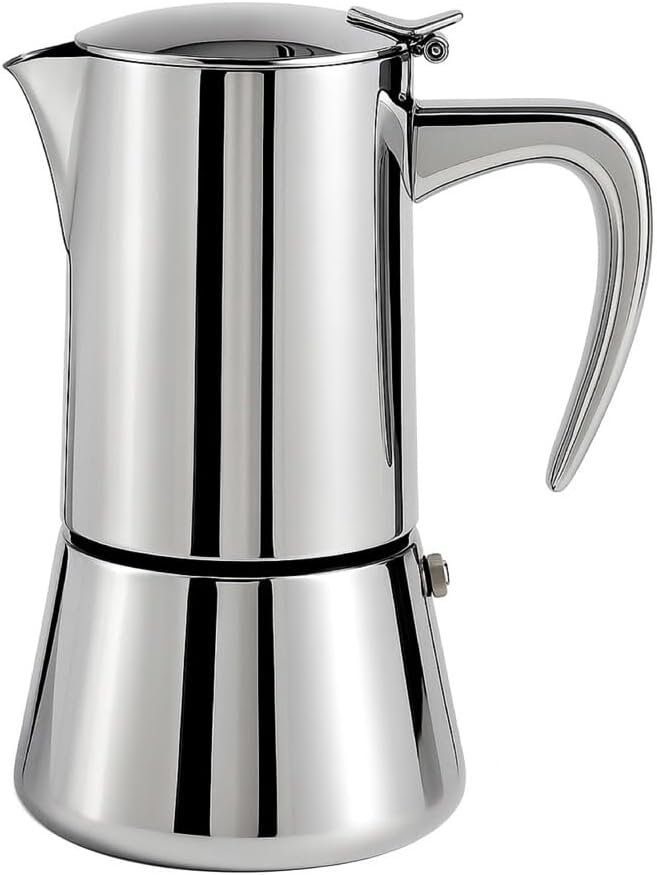 Stainless Steel Stovetop Espresso Maker – Italian Moka Pot, Induction Compatible Espresso Coffee Maker with Safety Valve (10 Cups)