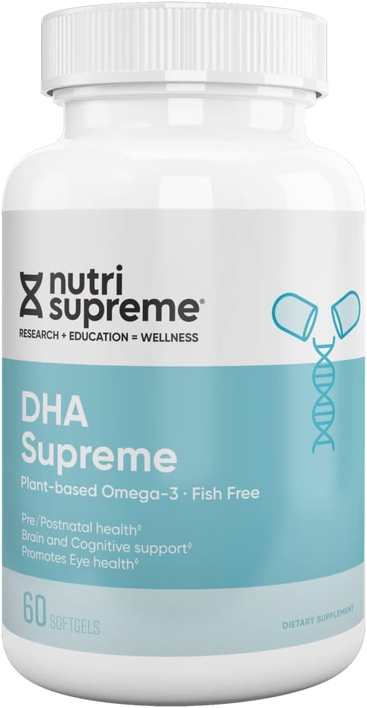 Nutri Supreme DHA Supreme, Plant Based Superior DHA Supplement from Algal Oil for Pregnant Woman, Brain, Eye & Nervous System Support, No Fish Oil, Kosher Certified 60 Softgels