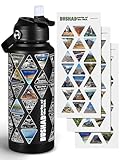 National Parks Water Bottle with Stickers | 32oz Wide Mouth Leakproof Stainless Steel Bucket List Insulated Bottle for Camping & Hiking | Gifts for Hikers | BPA-Free [BLACK]