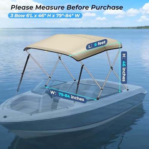Image of KAKIT 3 4 Bow Bimini Tops with Mesh Sidewalls Support Poles for Boats Marine Grade Canvas Top Includes 2 Straps Storage Boot 1 Inch Aluminum Frame