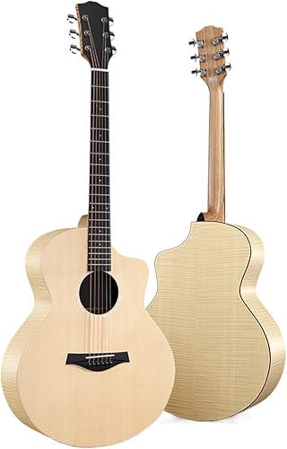 SheIRin JF - Guitarra acústica corporal, paquete natural con estuche, afinador, cuerdas, correa y púas de 41 pulgadas, tamaño completo, acabado