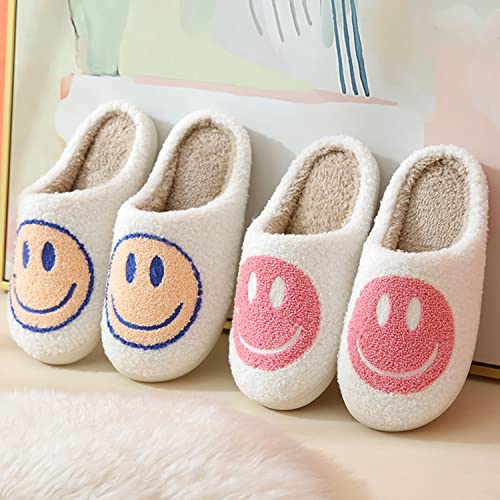 Rosyclo Smile Face Slippers, Women's Retro Soft Cute Indoor Outdoor Happy Face Shoes, Cozy Trendy Plush Comfy Warm Fluffy Slip-On Home Slipper For Women Men #TOP4