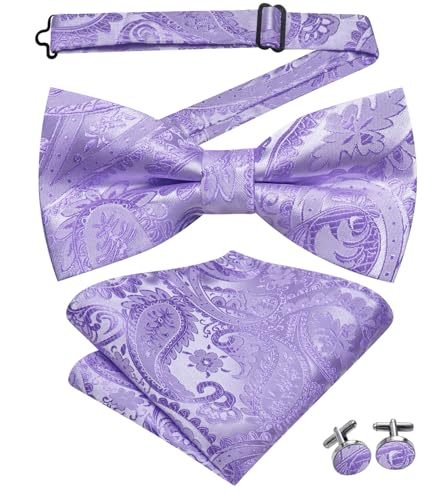 Image of Hi-Tie Bow Ties for Men Pre-Tied Pocket Square with Cufflinks Mens Bowtie Sets for Wedding Formal Party