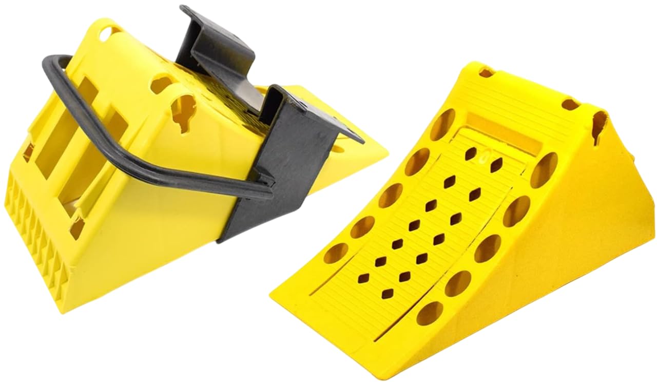 Generisch 2 cuñas de freno antideslizantes para camiones, con soporte, 6500 kg, 6,5 t, color amarillo