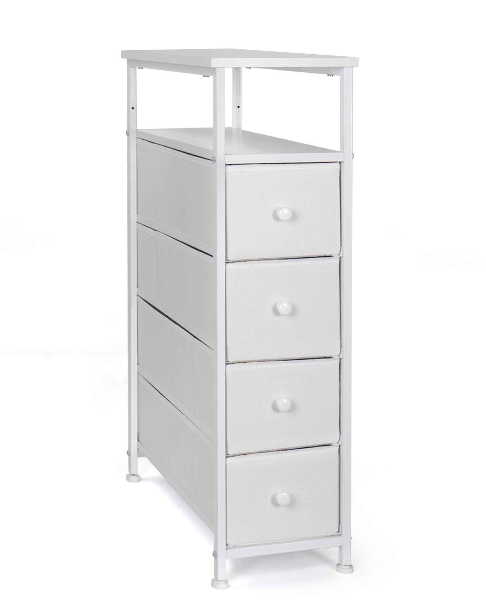 Narrow Dresser for Bedroom, Fabric Tall Dresser & Chests of Drawers with 4 Drawers, Vertical Organizer Storage Tower Unit for Bedroom, Hallway, Entryway White