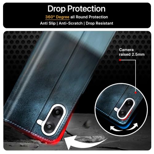 Image of FLIPPED Vegan Leather Flip Case Back Cover for 1+ OnePlus Nord CE 5 5G (Flexible, Shock Proof | Hand Stitched Leather Finish | Card Pockets Wallet & Stand | Blue with Aquamarine)