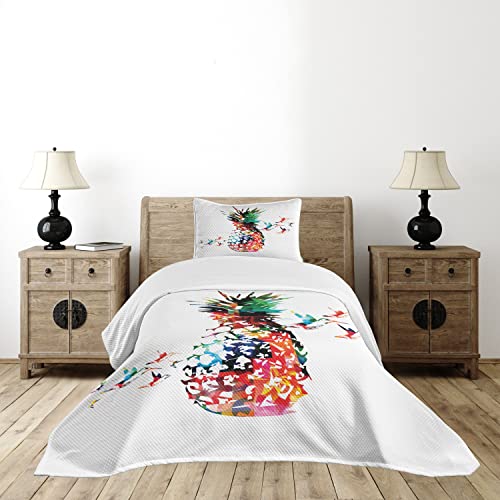 Ambesonne-Pineapple-Bedspread-Geometric-Pineapple-Bursting-into-Scattering-Birds-Flight-Modern-Abstract-Print-Decorative-Quilted-2-Piece-Coverlet-Set-with-Pillow-Sham-Twin-Size-Green-Red 51MKCbGh81L