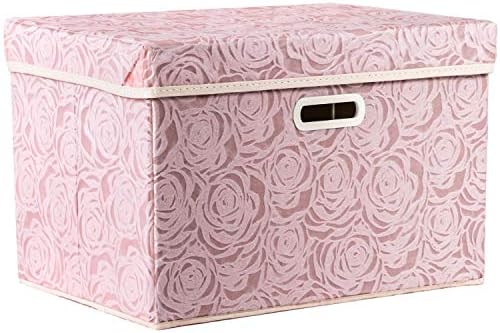 PRANDOM Larger Collapsible Storage Bin with Lid [1-Pack] Fabric Decorative Storage Box Cube Organizer Container Baskes with Handles Divider for Bedroom Closet Living Room Pink 17.7x11.8x11.8 Inch