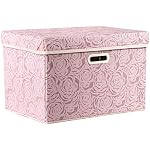 PRANDOM Larger Collapsible Storage Bin with Lid [1-Pack] Fabric Decorative Storage Box Cube Organizer Container Baskes with Handles Divider for Bedroom Closet Living Room Pink 17.7x11.8x11.8 Inch