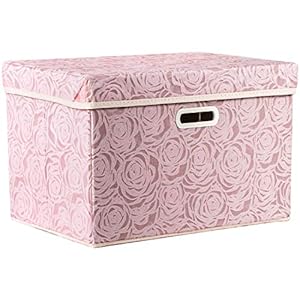 PRANDOM Larger Collapsible Storage Bin with Lid [1-Pack] Fabric Decorative Storage Box Cube Organizer Container Baskes with Handles Divider for Bedroom Closet Living Room Pink 17.7×11.8×11.8 Inch