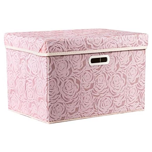 PRANDOM Larger Collapsible Storage Bin with Lid [1-Pack] Fabric Decorative Storage Box Cube Organizer Container Baskes with Handles Divider for Bedroom Closet Living Room Pink 17.7x11.8x11.8 Inch