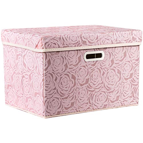 PRANDOM Larger Collapsible Storage Bin with Lid [1-Pack] Fabric Decorative Storage Box Cube Organizer Container Baskes with Handles Divider for Bedroom Closet Living Room Pink 17.7x11.8x11.8 Inch by PRANDOM - Used condition - US$15.10