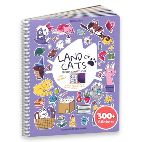 Image of Land of Cats Sticker + Coloring Book (300+ Cat Stickers for Kids & 8 Scenes) by Cupkin, Side by Side Activity Book Design, Cat Sticker Books Kids Ages 4-8, Also Great for Older Boys & Girls