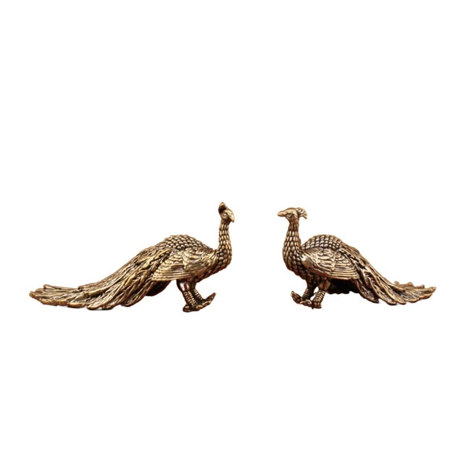 Huolimxun 2pcs Brass Mini Peacock Sculpture Home Decor Chinese Handicraft Desktop Decoration Small Ornaments