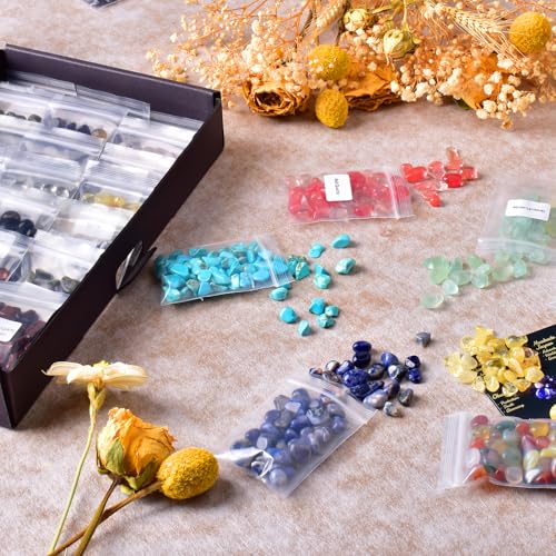 Image of Polished Healing Crystal Chips Stones Set, 36 Different Natural Gemstone Types, 2.5 lbs 0.3 inch Tumbled Decorative Rocks Collection for Chakra, Meditation, Reiki, Crafts