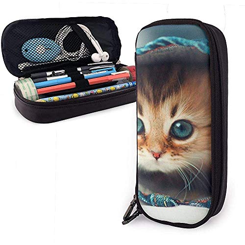 Preisvergleich Produktbild Blauäugige Kätzchen Leder Federmäppchen, Bleistift Tasche Stifthalter stationären Fall