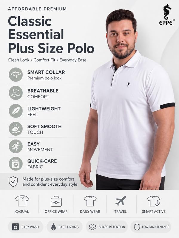 Image of EPPE Men's Plus Size Polo T-Shirt |Regular Fit, Stretchable Micropolyester Half Sleeve T-Shirt for Men|Casual & Sports Wear