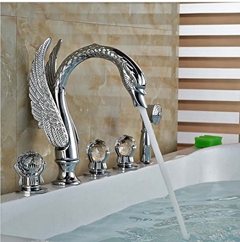 Robinet de baignoire montage sur gorge 5 trous style cygne chrome en laiton massif