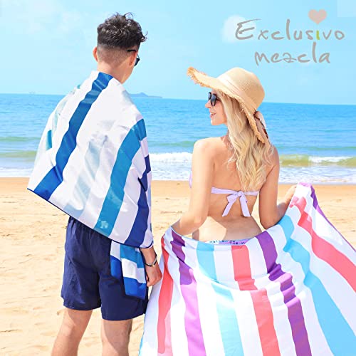 Exclusivo Mezcla Microfiber Quick Dry Beach Towel, Large Sand Free Beach Towel For Travel/Camping/Sports (Striped Blue, 30"X60") - Super Absorbent, Compact And Lightweight #TOP1