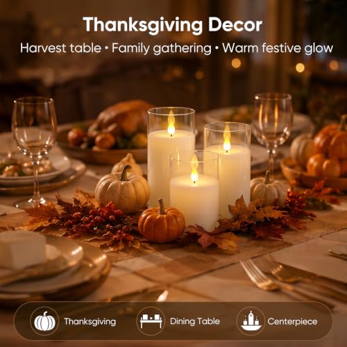 Image of Homemory Pure White Rechargeable Flameless Candles, Remote Timer, Set of 3