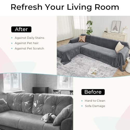 Sectional Couch Covers, 2 Pieces Chenille Sofa Cover L Shaped Couch Cover Blanket for Dogs Washable Sofa Slipcovers Pet Furniture Protector (X-Large: 71" x 110" + 71" x 118", Dark Gray) - Image 5