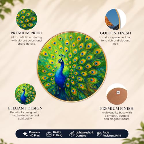 Image of PAINTINGMANTRA Peacock Round Wall Art Painting With Frame For Living Room| Vastu-Inspired Wall Art Framed Painting | Round Artistic Wall Hanging for Home, Bedroom, Office & Gifting, 23 Inch