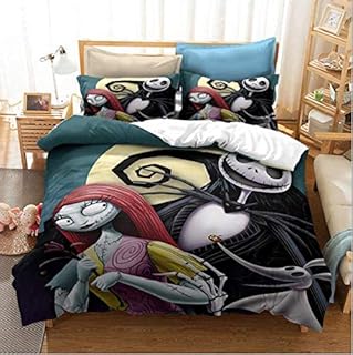 Vankie Duvet Cover Sets, Nightmare Before Christmas Jack and Sally Rose Decor Bedding Set, Home Bedroom Decoration, Microfiber Fabric, No Comforter, 3pcs Double Size