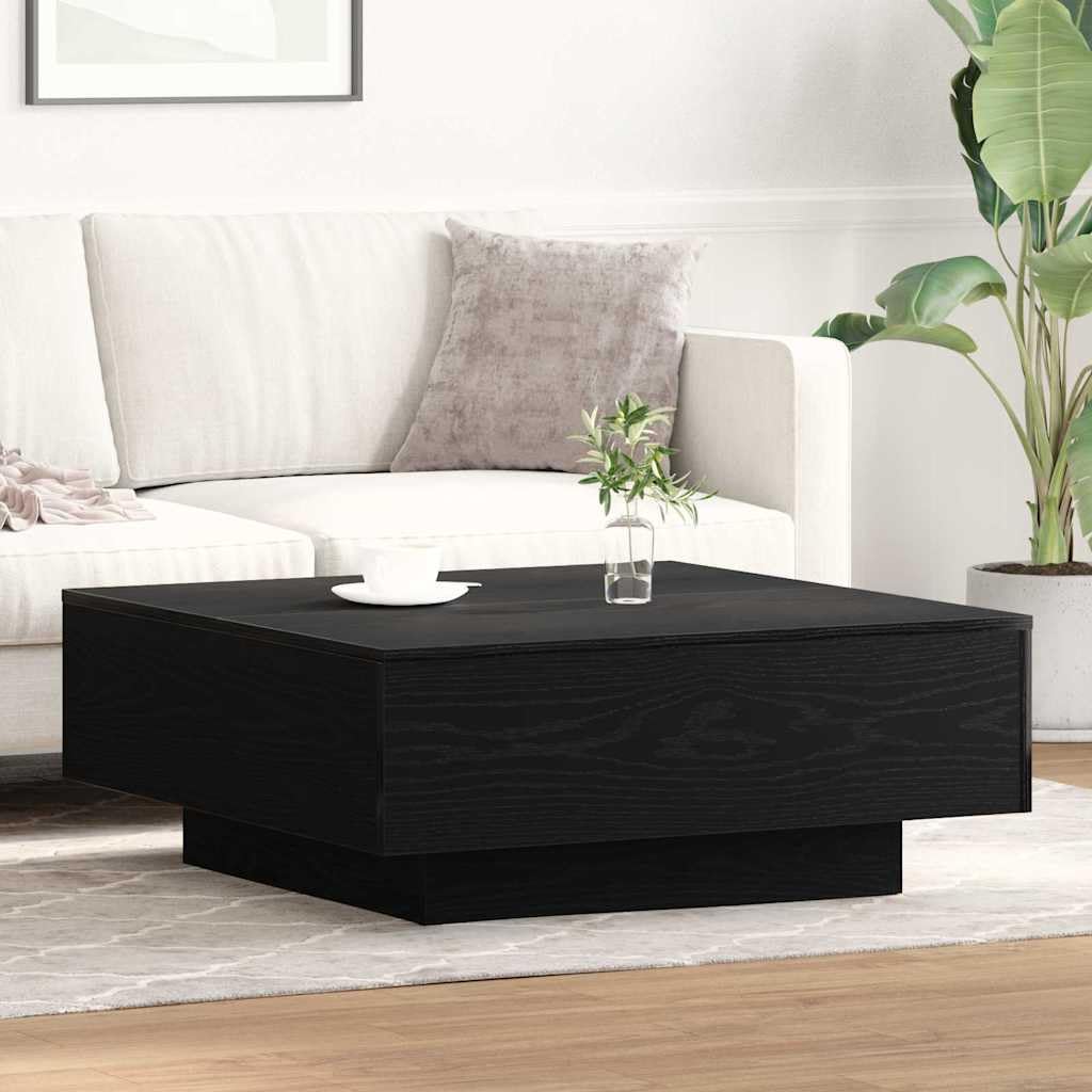SXZenSpace Black Oak Coffee Table 80x80x31 cm, Engineered Wood, Low Centre for Small Living Room, 75 kg Load, Quick Assembly