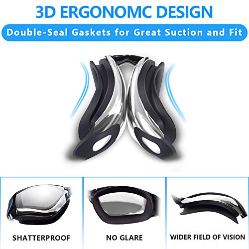 Image of Keary 2 Pack Anti-Fog Swim Goggles for Adult Youth, Anti-UV Waterproof Triathlon Pool Goggles with 3 Nose Pieces