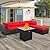 Lviden 7 Pieces Outdoor PE Wicker Furniture Set Patio Rattan Sectional Conversation Sofa Set with Red Cushions and Fire Pit Table
