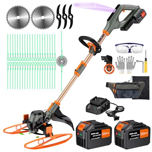 WeGofly 14-Inch Cordless String Trimmer & Edger, (2 x 21V 6.0Ah Electric Brush Cutter Battery...