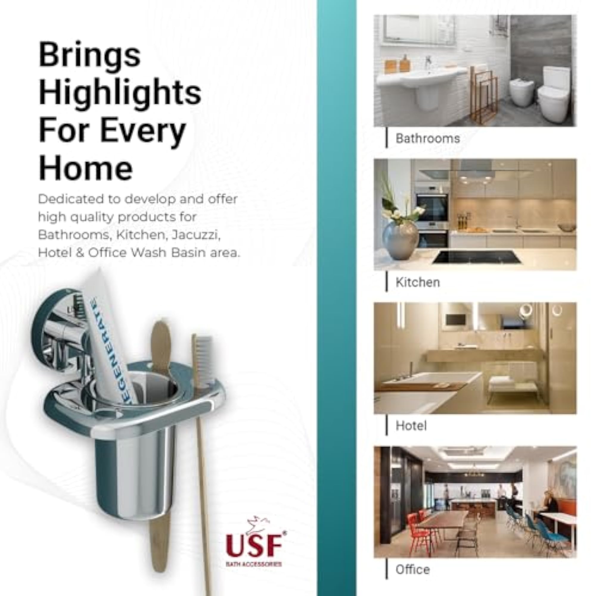 304 Stainless Steel Bathroom Wall Mount Stand for Toothbrush Storage