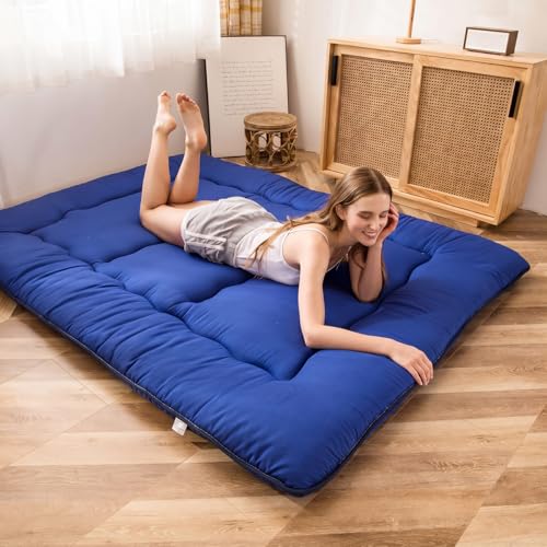 Image of MAXYOYO Japanese Floor Mattress Futon Mattress, Thicken Sleeping Pad Foldable Roll Up Floor Futon for Adults Tatami Mat Dormitory Couch Lounger, Royal Blue, Twin Size
