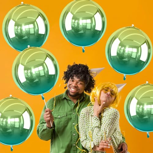 Image of Gradient Green Round Foil Balloons Birthday Prom Decor 22 Inch 6 Pcs | Metallic Green 4D Helium Ball Balloons for Graduation Wedding Halloween Disco Prom Tropical Party Decorations