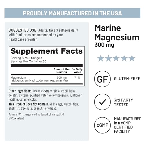 NatureWise High Absorption Marine Magnesium Supplement 300mg - Naturally Sourced Magnesium from Seawater - Non-GMO, USA Manufactured - 90 Softgels[1-Month Supply] - image 5