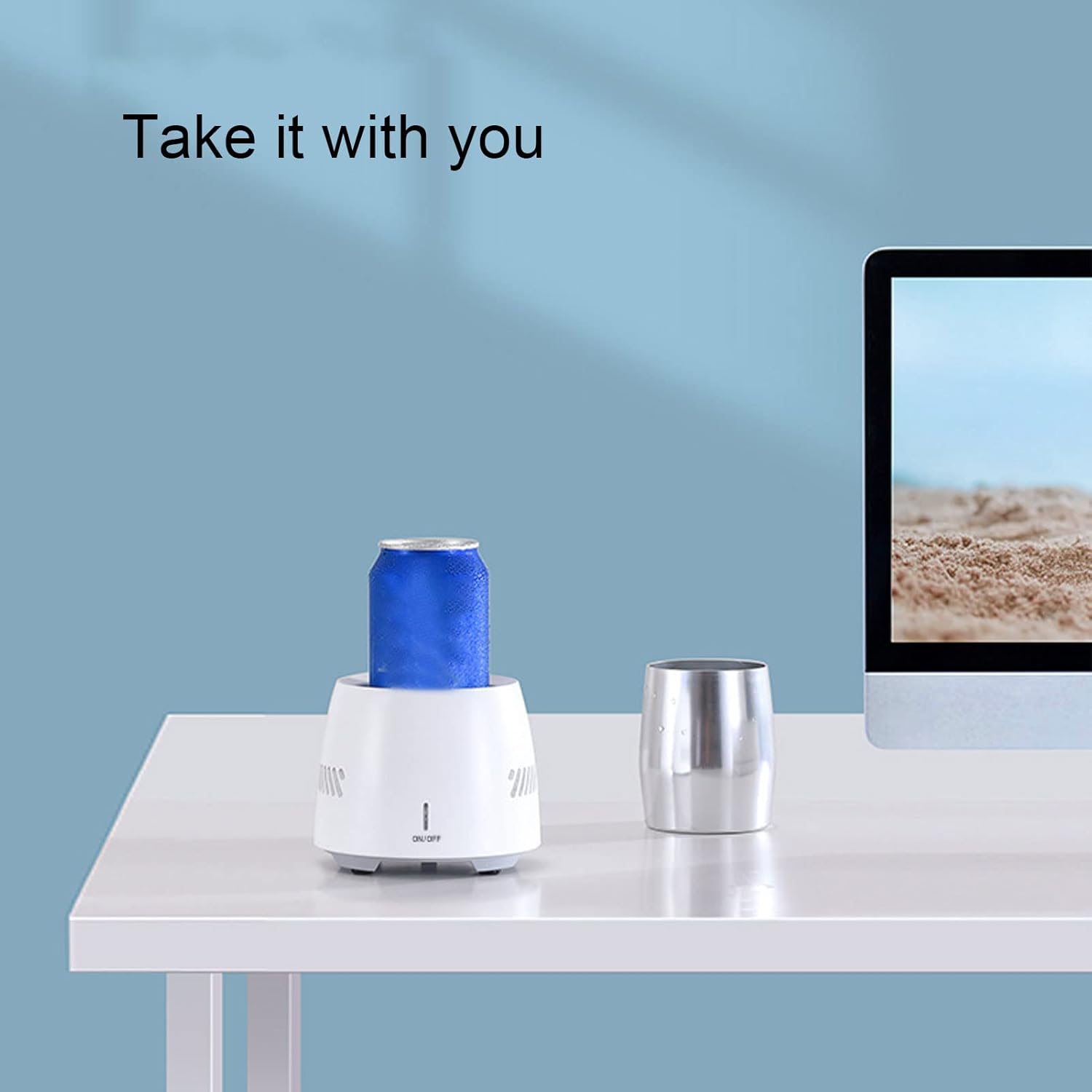 Dioche Electric Drink Cooler, Beverage Mug Cooling Cup Cooler Portable Mini Quick Cooling Cup Drink, 350ml Electric Drink Cooler for Home Work, White (US Plug)