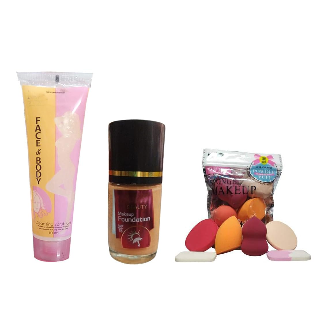 NEW IMPROVED Face & Body Cleansing Scrub Gel, Foundation and Beauty Blender for Face Makeup Sponge-image-14