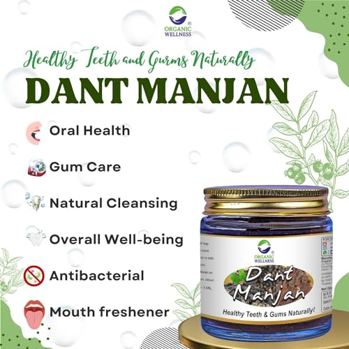 Image of ORGANIC WELLNESS Dant Manjan Tooth Powder 50 Gram Bottle II Bad Breath II Teeth Whitening (Pack of 2)