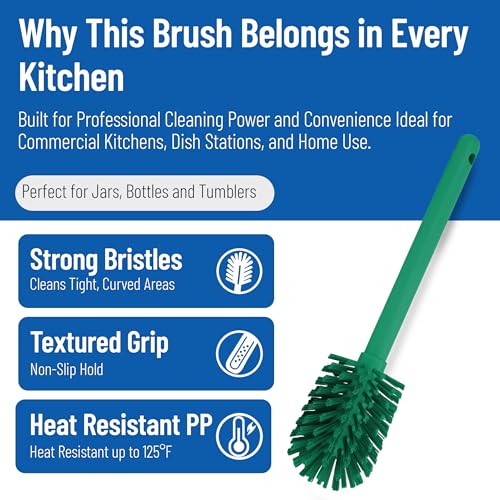 Image of SPARTA 12 Inch Bottle Brush with Polyester Bristles and Plastic Handle, Color Coded, Large Round Head Cleaner for Bottles Jars and Food Service Equipment, Green