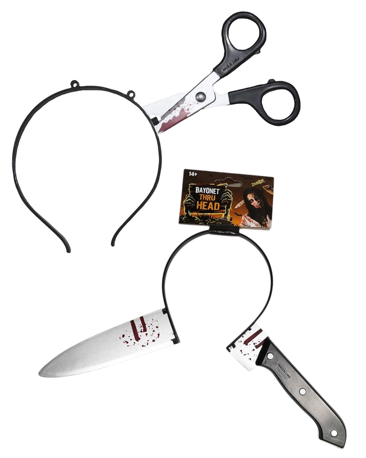 2PCS Halloween Haarreifen Horror Blut Fake Axt Sägen Messer Gothic Stirnband Prop Dekor