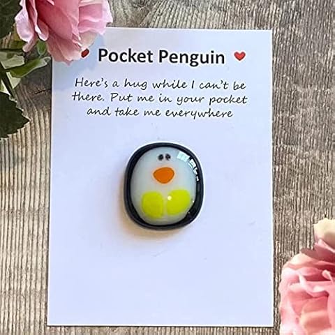FMNGOP A Little Pocket Penguin Hug Glass Gift with Greeting Card,Mini Animal Pocket Hug Penguin,Special Penguin Pocket Keepsake Ornament Cute Animal Gift (Hug) Cover