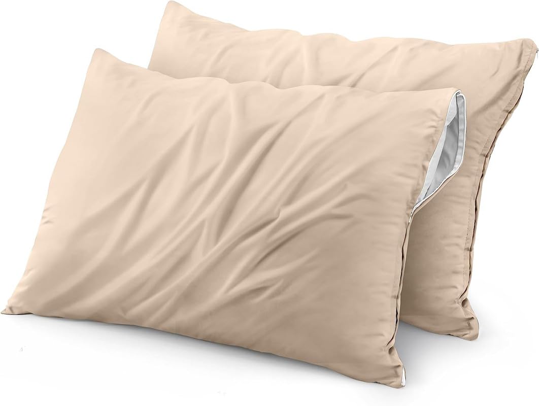 Sea Monk Waterproof Pillow Protector Set of 2 (16 x 24 Inch - Pink Color) Pillow Protector with Zippered Closures | Waterproof Pillow Protection Cover with Zipper